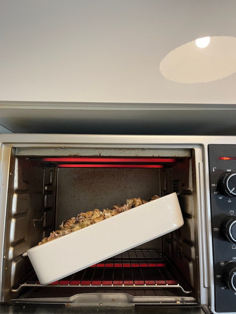 Cooking stuffing in Paris for Thanksgiving.