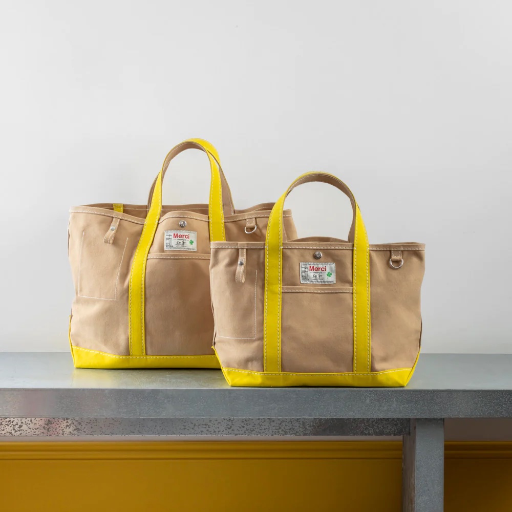 Merci canvas tote in yellow
